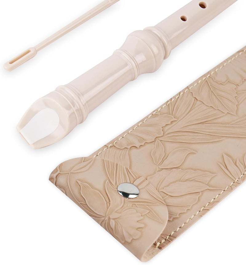 Haecsfl Recorder Instrument for Beginner Adults,8-Hole Soprano Descant Recorder Music Flute with with Cleaning Rod & Leather Case For Home Entertainment(2-Carved Beige) - Image 5